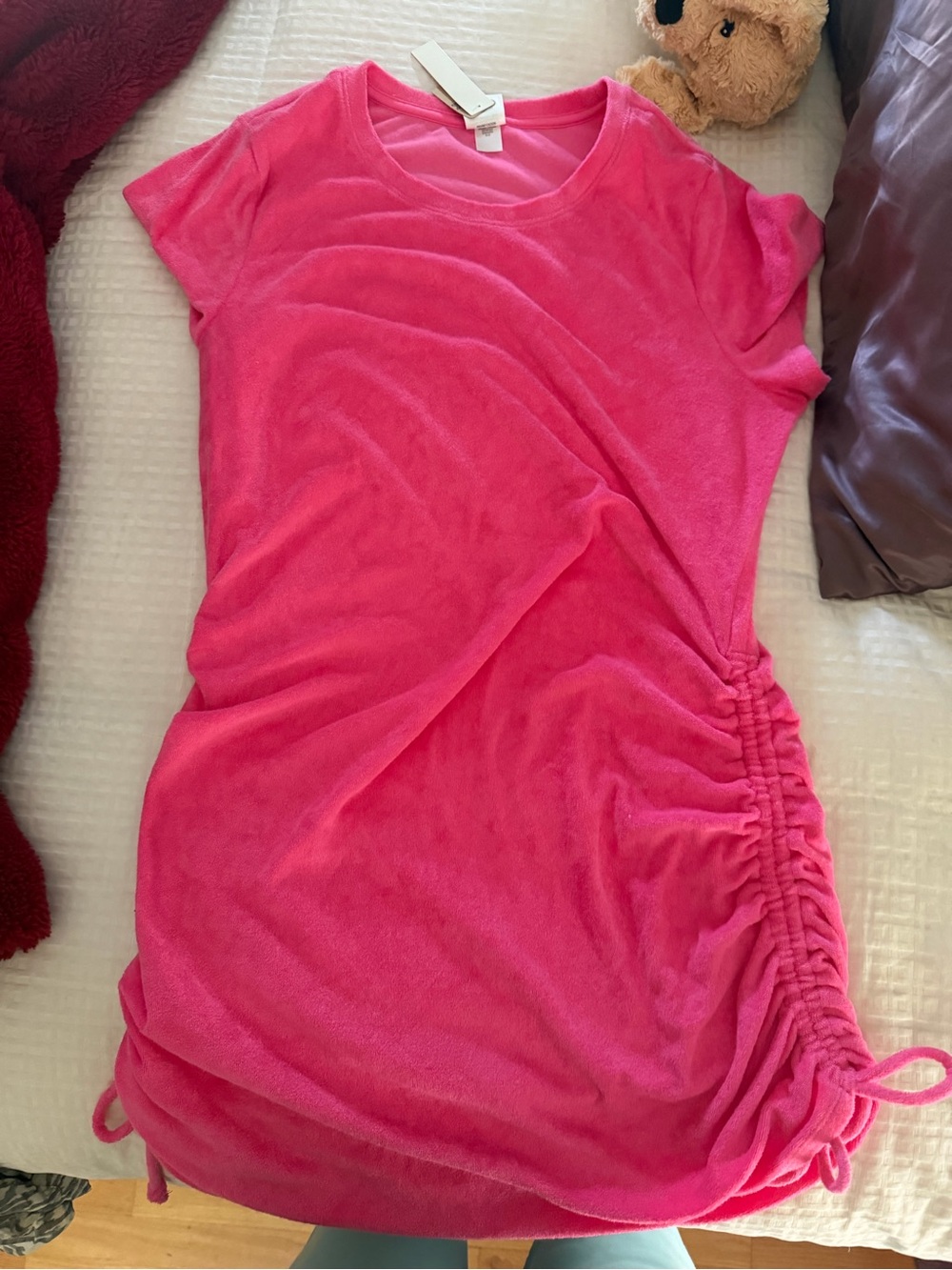 PINK Victoria's Secret Hot Pink Ruched Side Tee Tunic